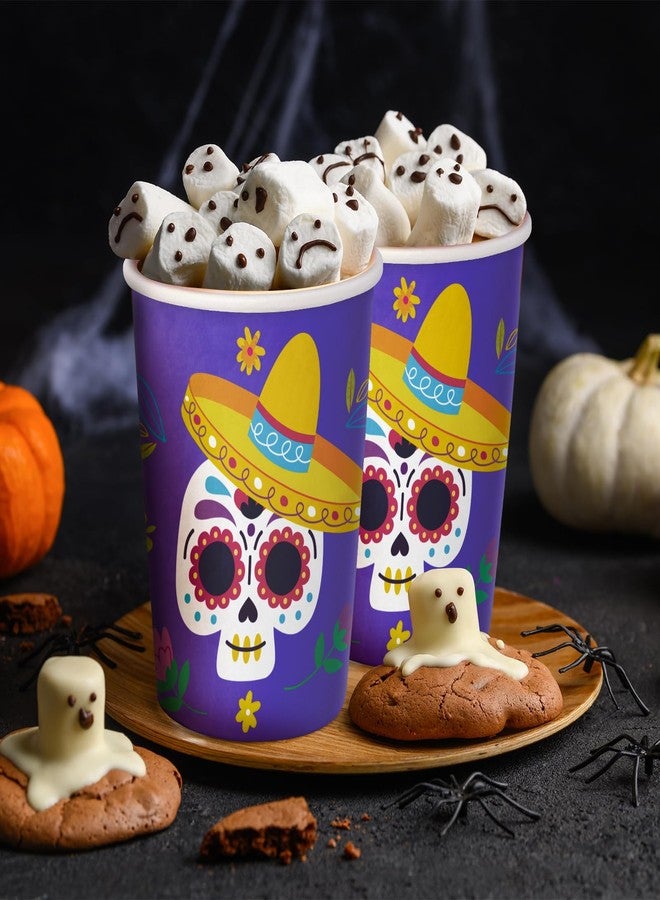 أكواب ورقية من راباهوليك، ٥٠ قطعة، بتصميم يوم الموتى - أكواب زرقاء اللون سعة ٩ أونصات، أكواب قهوة، أكواب للمشروبات الساخنة والباردة، مثالية للماء والعصير، للاستخدام المنزلي والمكتبي ولحفلات الأطفال - Image 3